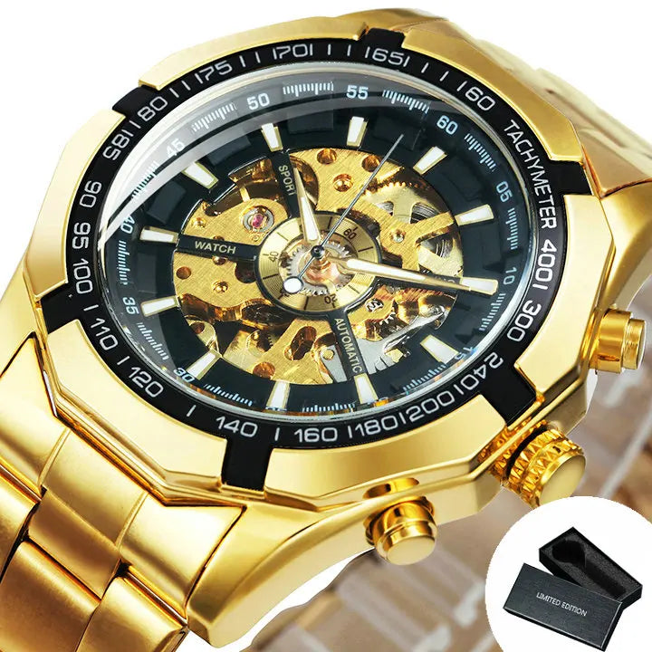 Relógio Automático Mecânico Skeleton para Homens Relógio Esqueleto Dourado Relógio Vintage Masculino Relógios Masculinos Marca de Topo Luxo часы мужские