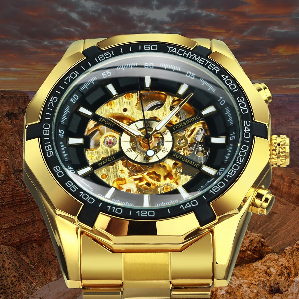 Relógio Automático Mecânico Skeleton para Homens Relógio Esqueleto Dourado Relógio Vintage Masculino Relógios Masculinos Marca de Topo Luxo часы мужские